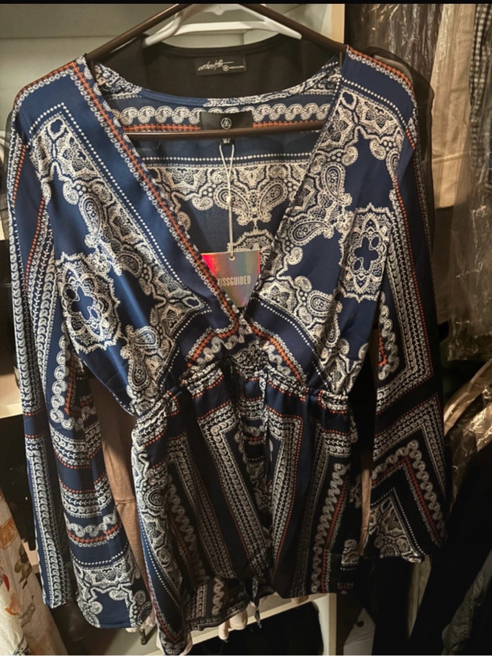 Missguided Navy and White Paisley Wrap-Front Tunic